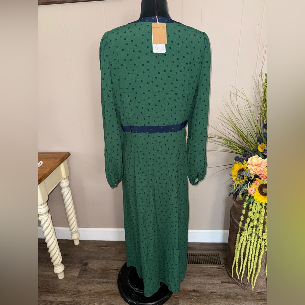 Boden Green Midi Dress with Navy Trim - Picture 12 of 16